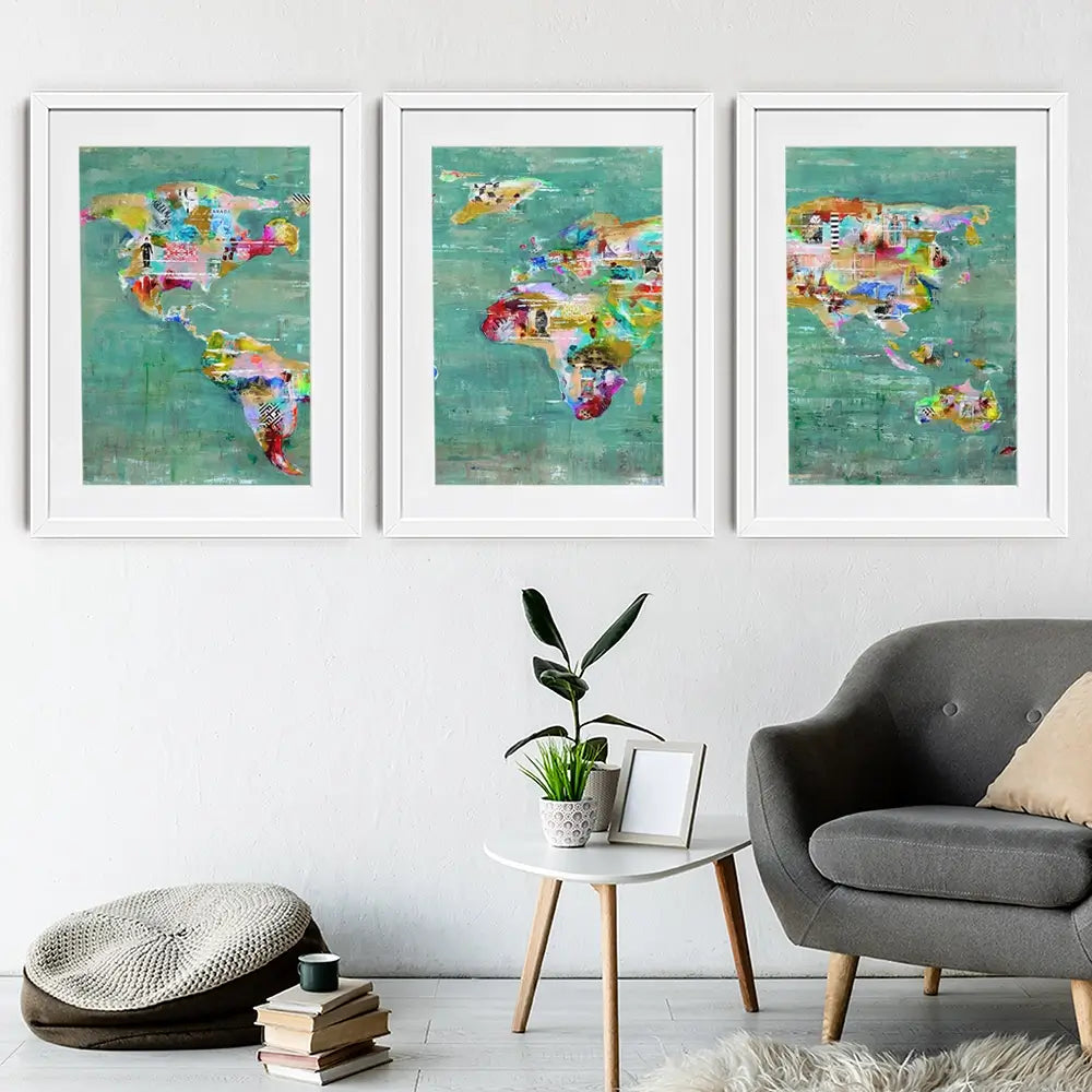 Green Map Of The World Framed Art Print Trio Green Map Of The World Framed Art Print Trio wall art product Studio Paint-Ing