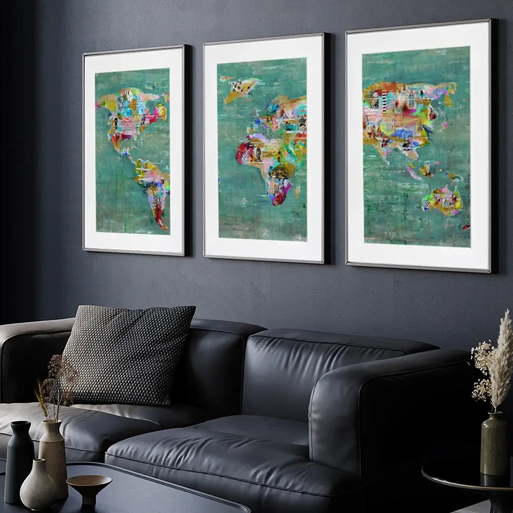Green Map Of The World Framed Art Print Trio Green Map Of The World Framed Art Print Trio wall art product Studio Paint-Ing