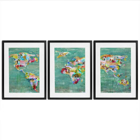 Green Map Of The World Framed Art Print Trio Green Map Of The World Framed Art Print Trio wall art product Studio Paint-Ing