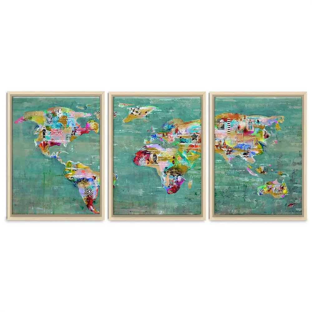 Green Map Of The World Trio Canvas Print Green Map Of The World Trio Canvas Print wall art product Studio Paint-Ing
