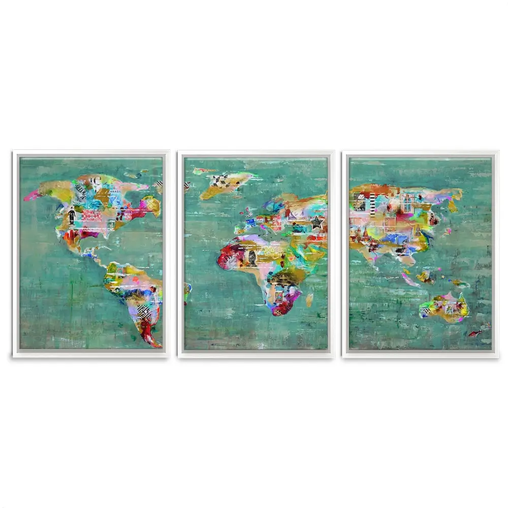 Green Map Of The World Trio Canvas Print Green Map Of The World Trio Canvas Print wall art product Studio Paint-Ing