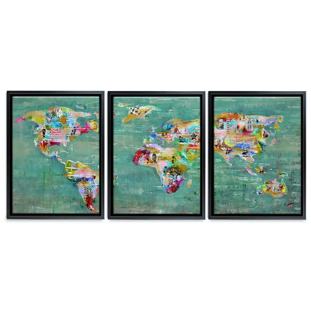 Green Map Of The World Trio Canvas Print Green Map Of The World Trio Canvas Print wall art product Studio Paint-Ing