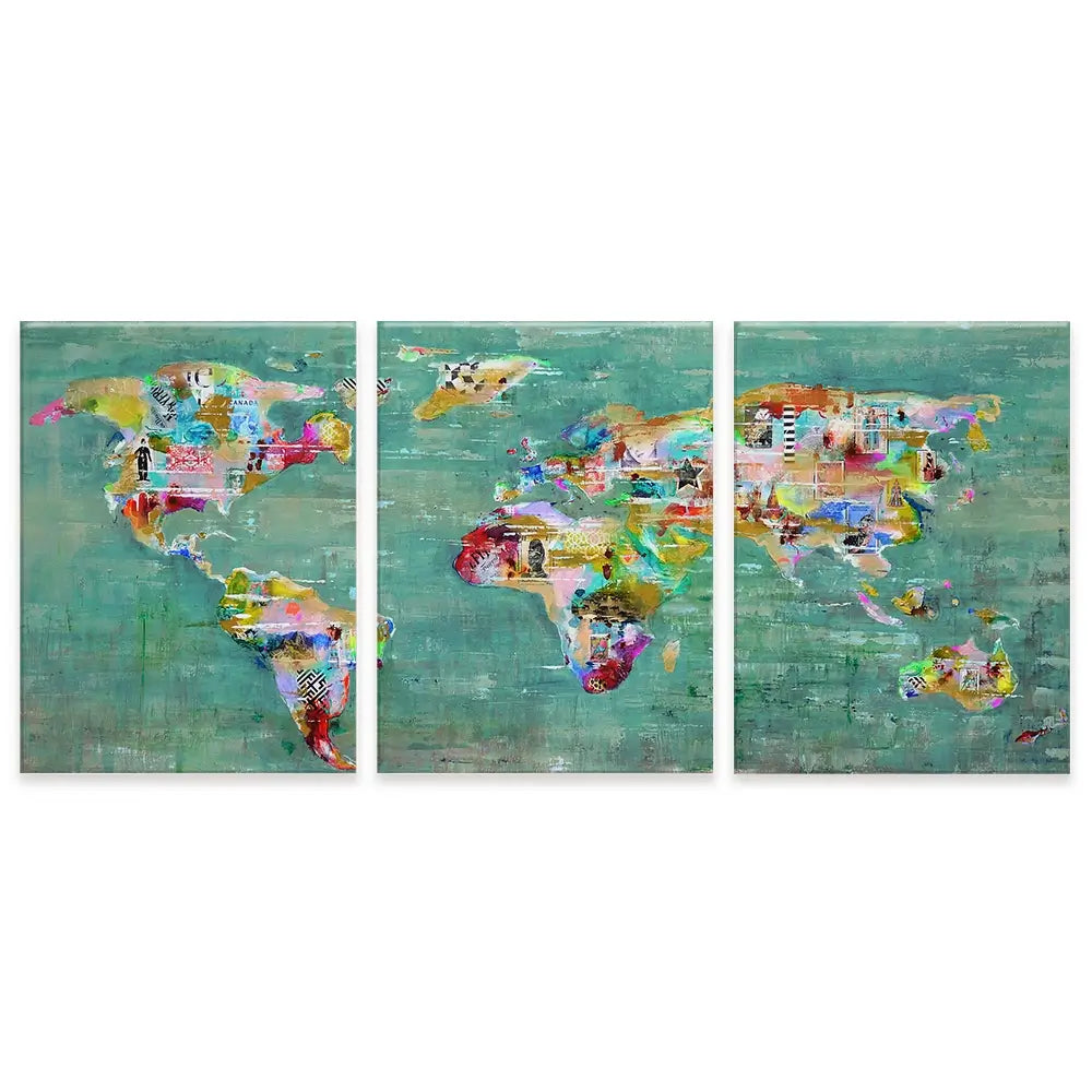Green Map Of The World Trio Canvas Print Green Map Of The World Trio Canvas Print wall art product Studio Paint-Ing