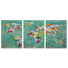 Green Map Of The World Trio Canvas Print Green Map Of The World Trio Canvas Print wall art product Studio Paint-Ing