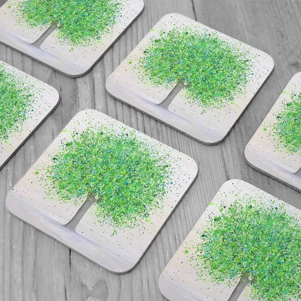 Green Summer Love Coaster Set Rainbow Soul Tree Coaster Set | Rainbow Soul Tree Art Coasters wall art product Jo Gough