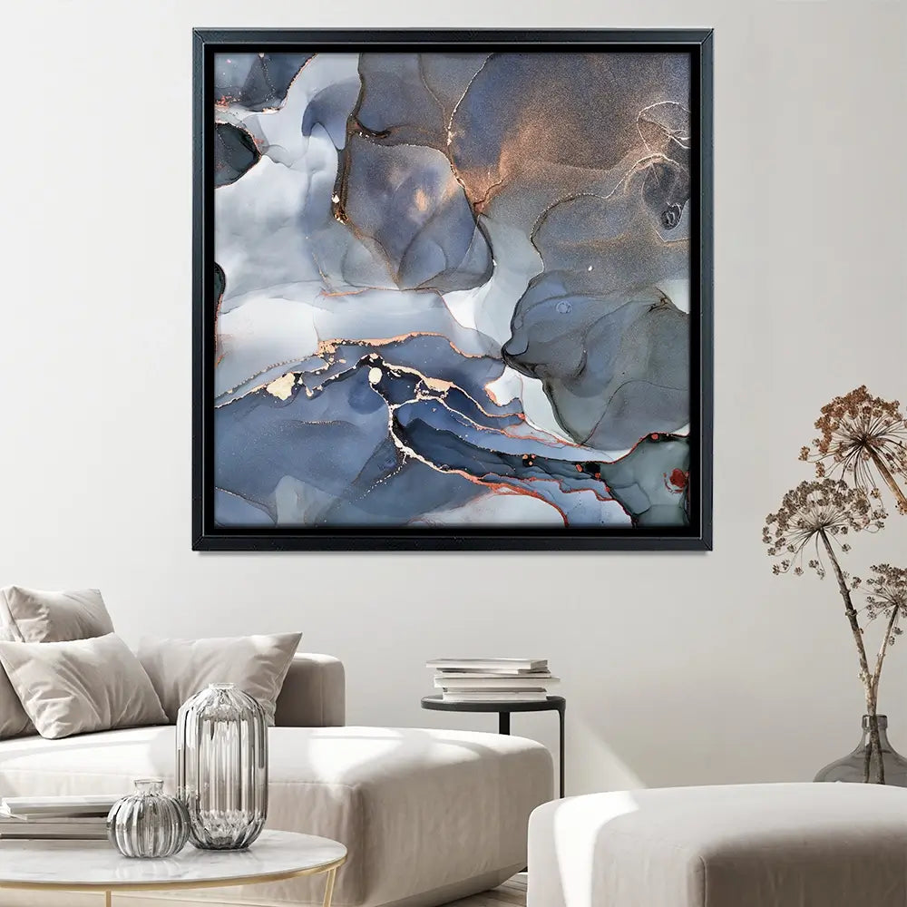 Grey And Blue Marble Square Canvas Print Grey And Blue Marble Square Canvas Print wall art product Art Print Shop
