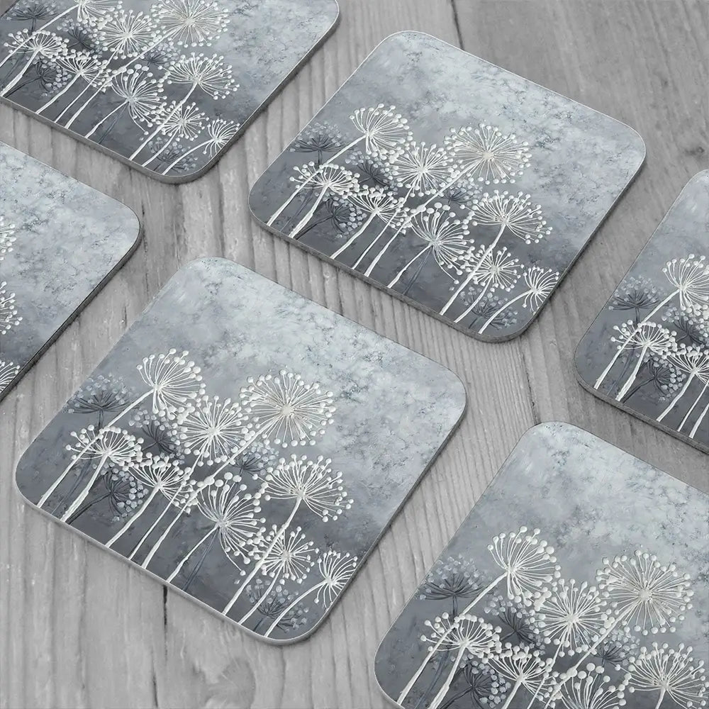 Grey And White Dandelions Coaster Set Grey And White Dandelions Coaster Set wall art product Art Print Shop