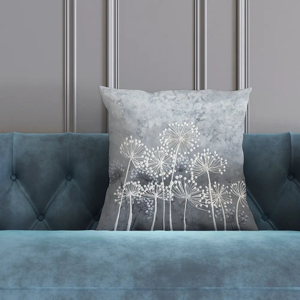 Grey And White Dandelions Cushion Grey And White Dandelions Cushion wall art product Art Print Shop