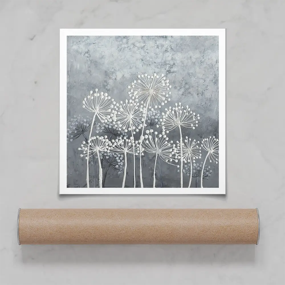 Grey And White Dandelions Square Art Print Grey And White Dandelions Square Art Print wall art product Art Print Shop