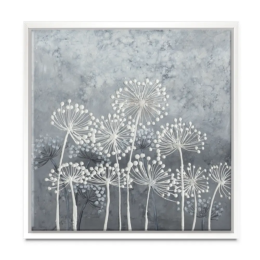 Grey And White Dandelions Square Canvas Print Grey And White Dandelions Square Canvas Print wall art product Art Print Shop