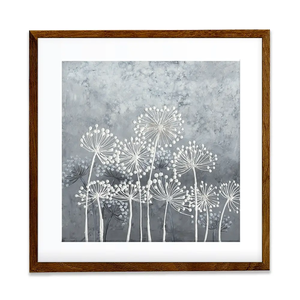 Grey And White Dandelions Square Framed Art Print Grey And White Dandelions Square Framed Art Print wall art product Art Print Shop