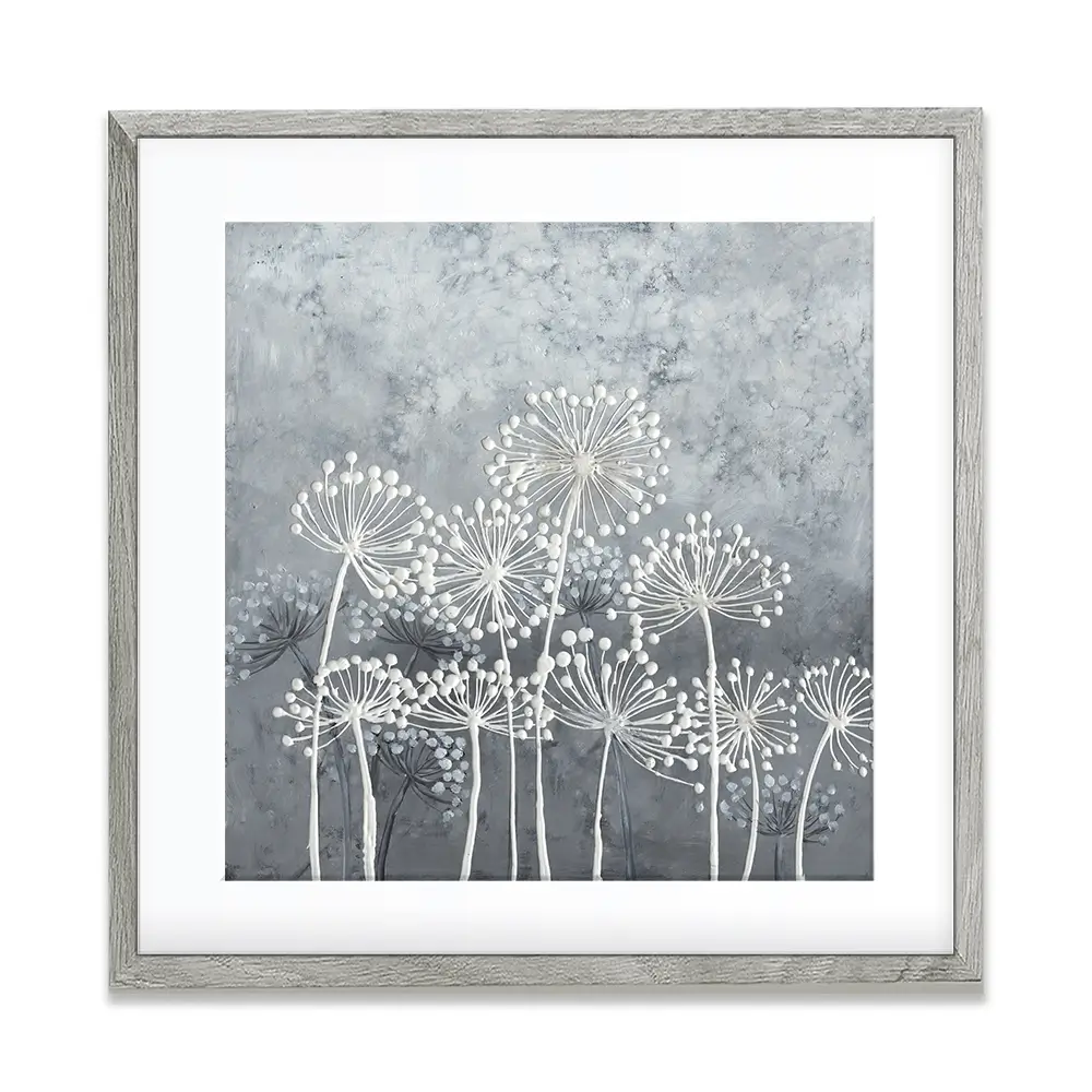 Grey And White Dandelions Square Framed Art Print Grey And White Dandelions Square Framed Art Print wall art product Art Print Shop