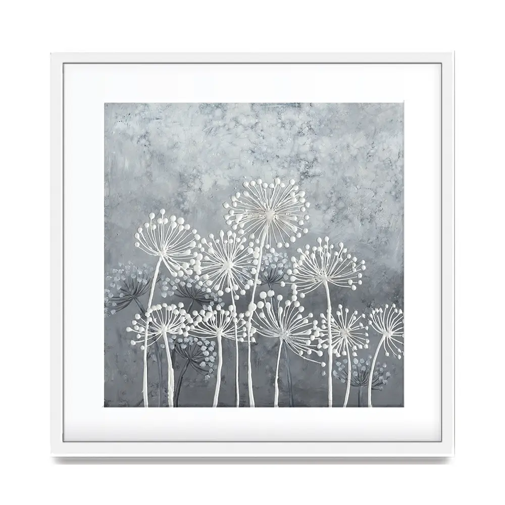 Grey And White Dandelions Square Framed Art Print Grey And White Dandelions Square Framed Art Print wall art product Art Print Shop