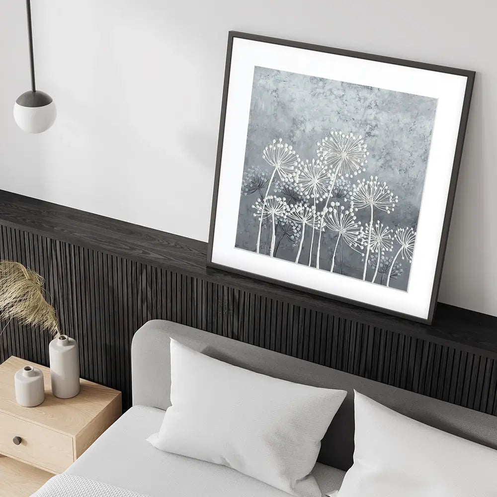 Grey And White Dandelions Square Framed Art Print Grey And White Dandelions Square Framed Art Print wall art product Art Print Shop