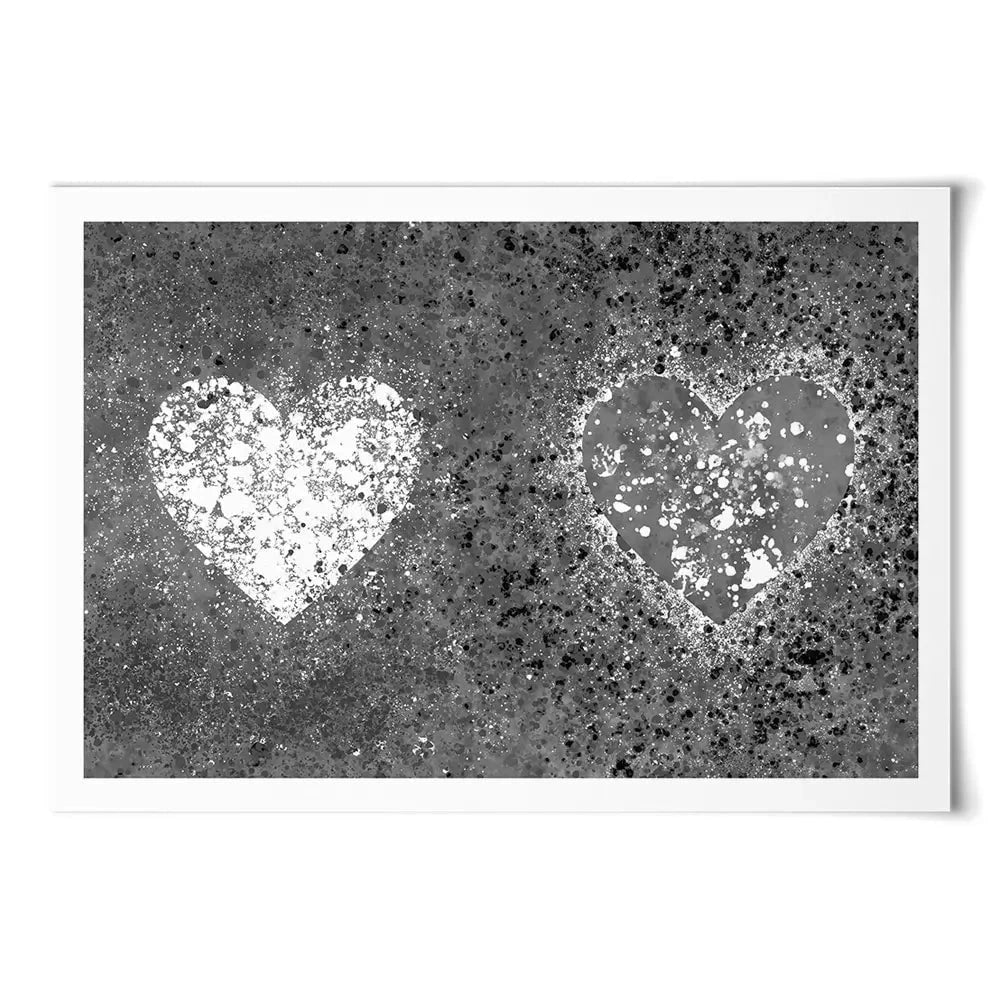 Grey And White Hearts Splatter Art Print Grey And White Hearts Splatter Art Print wall art product J Tonges