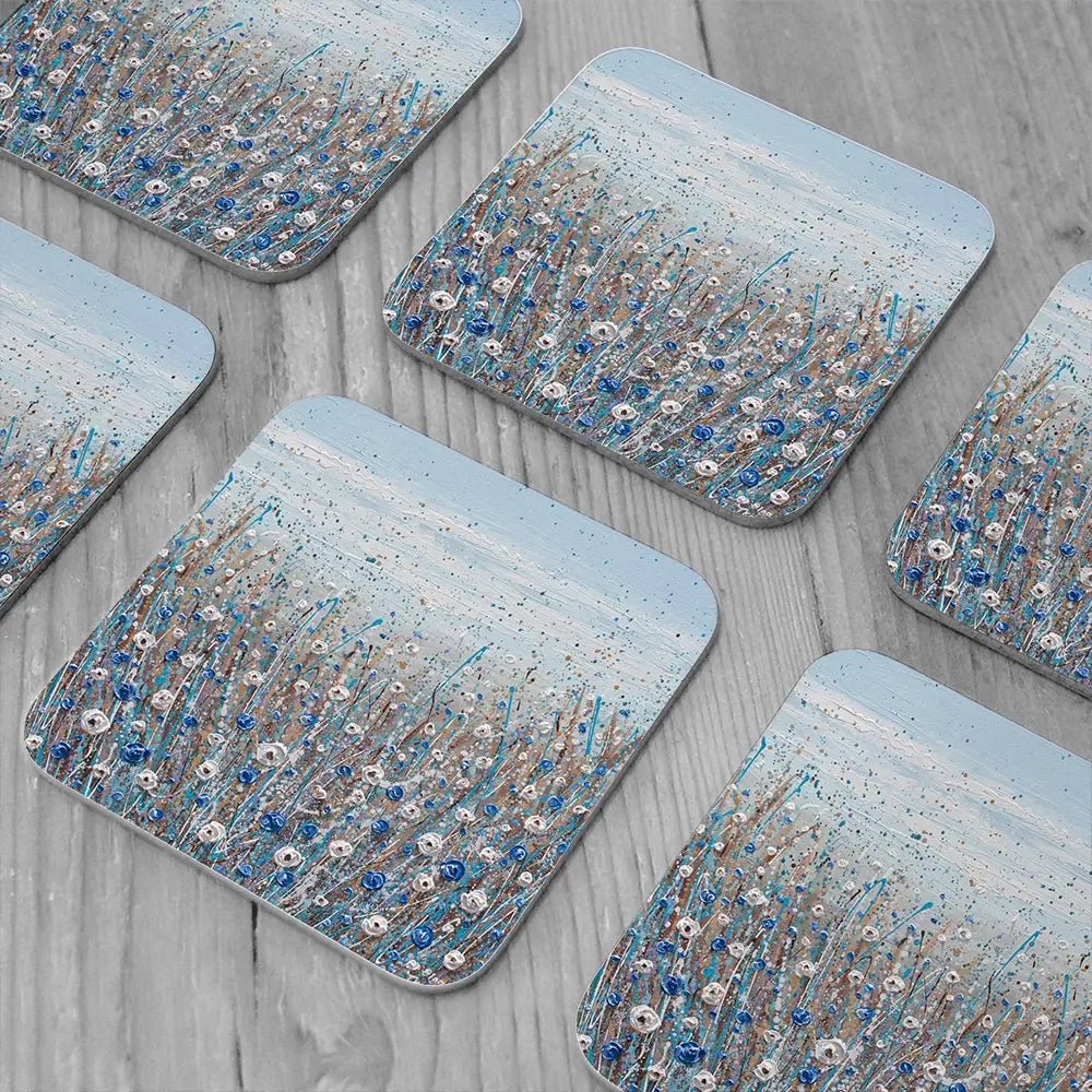 Grey, Blue And White Flowers Coaster Set Rainbow Soul Tree Coaster Set | Rainbow Soul Tree Art Coasters wall art product Olga Tkachyk