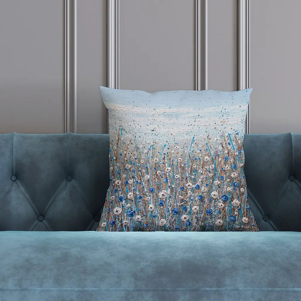 Grey, Blue And White Flowers Cushion Grey, Blue And White Flowers Cushion wall art product Olga Tkachyk