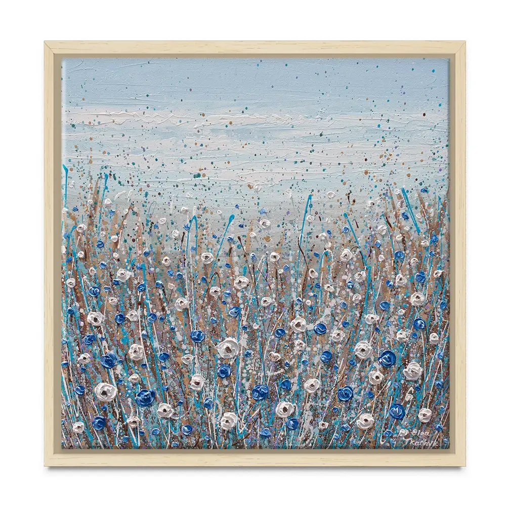 Grey, Blue And White Flowers Square Canvas Print Grey, Blue And White Flowers Square Canvas Print wall art product Olga Tkachyk