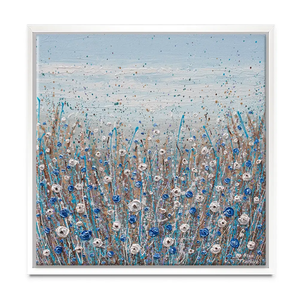 Grey, Blue And White Flowers Square Canvas Print Grey, Blue And White Flowers Square Canvas Print wall art product Olga Tkachyk
