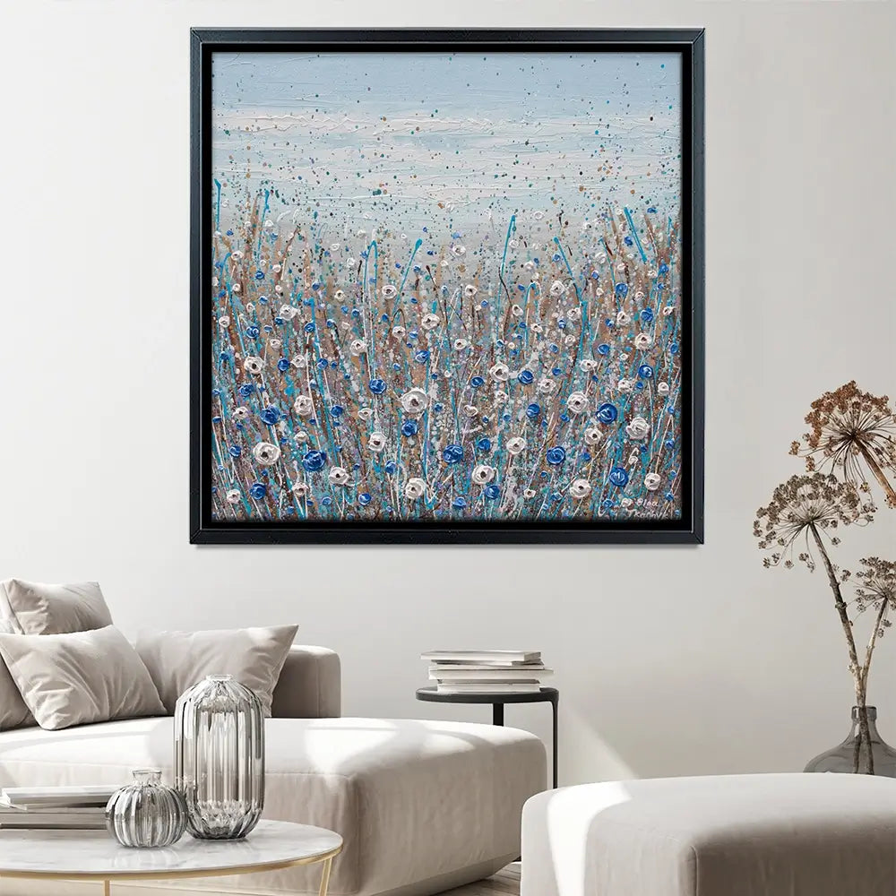 Grey, Blue And White Flowers Square Canvas Print Grey, Blue And White Flowers Square Canvas Print wall art product Olga Tkachyk