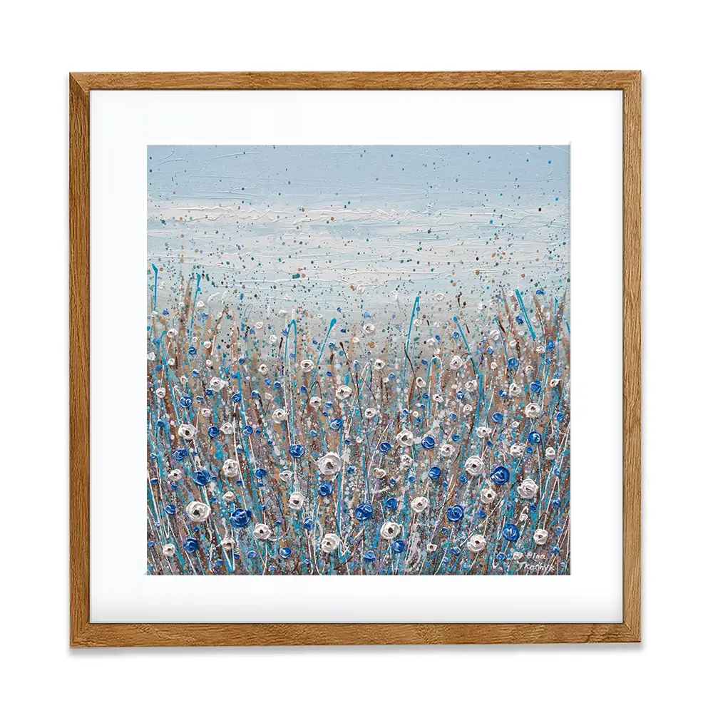 Grey, Blue And White Flowers Square Framed Art Print Grey, Blue And White Flowers Square Framed Art Print wall art product Olga Tkachyk