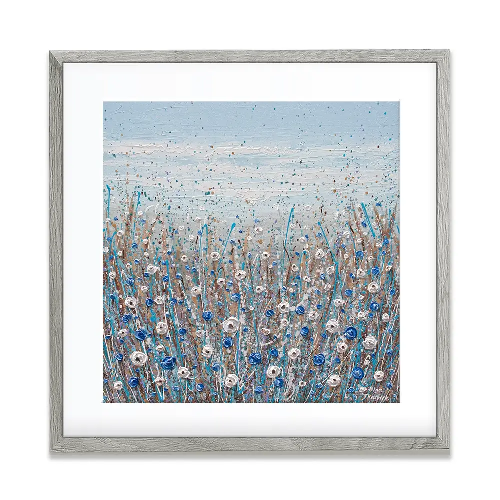 Grey, Blue And White Flowers Square Framed Art Print Grey, Blue And White Flowers Square Framed Art Print wall art product Olga Tkachyk