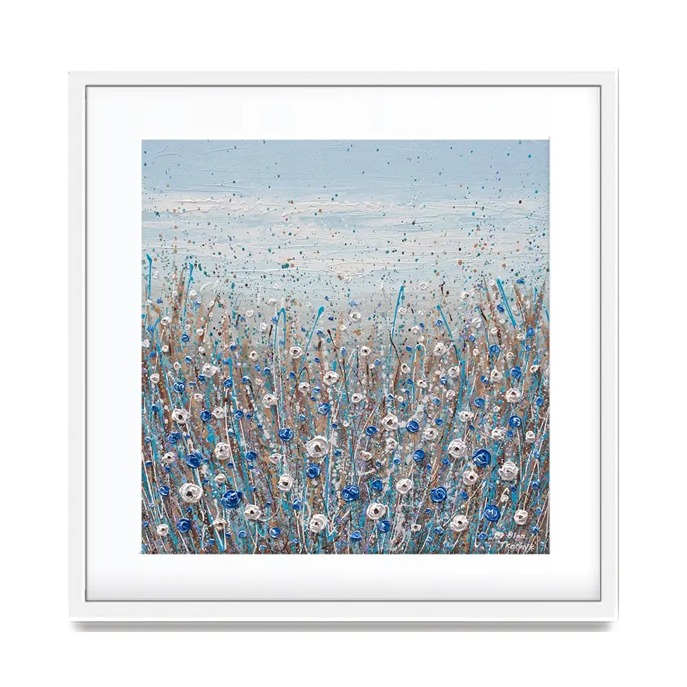 Grey, Blue And White Flowers Square Framed Art Print Grey, Blue And White Flowers Square Framed Art Print wall art product Olga Tkachyk