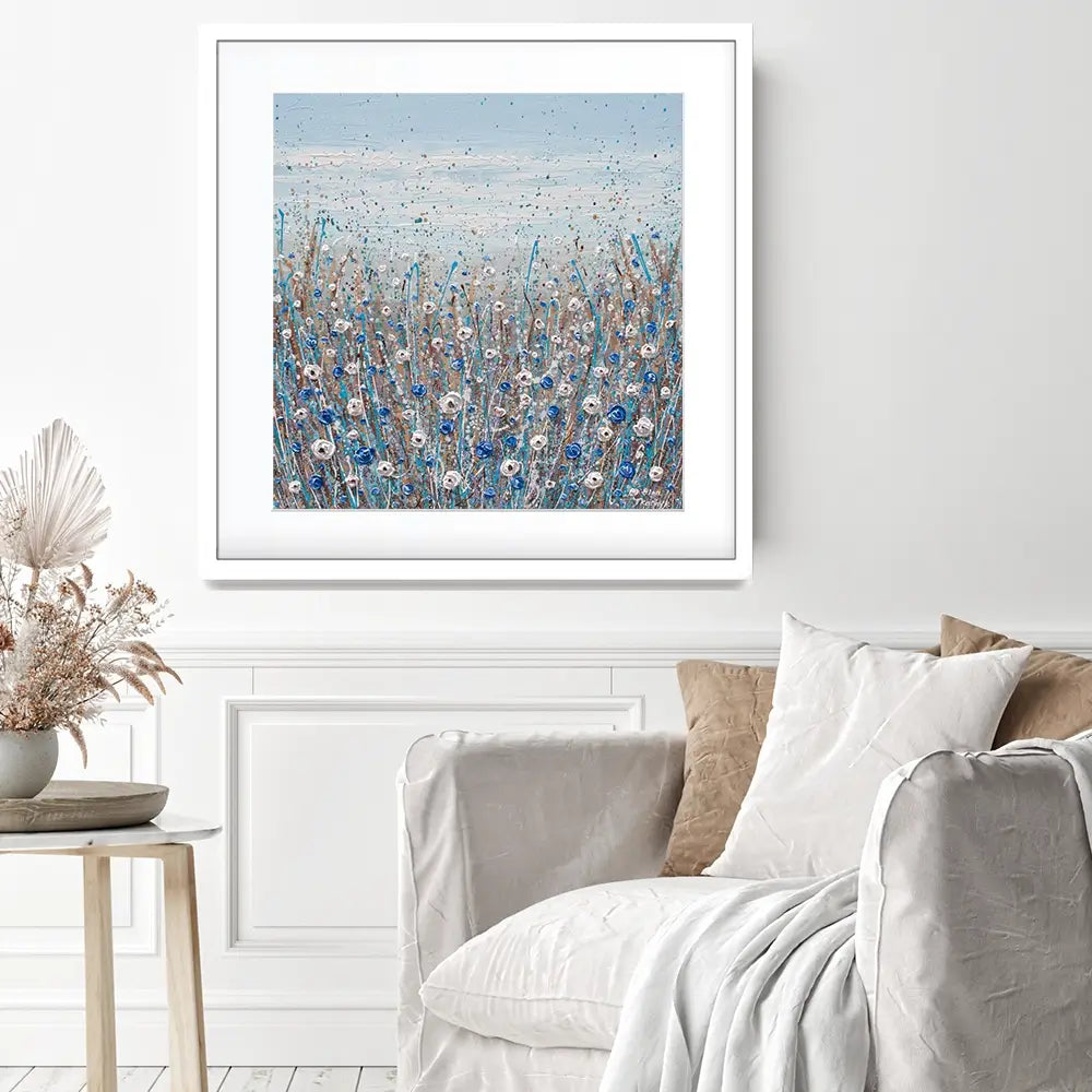 Grey, Blue And White Flowers Square Framed Art Print Grey, Blue And White Flowers Square Framed Art Print wall art product Olga Tkachyk