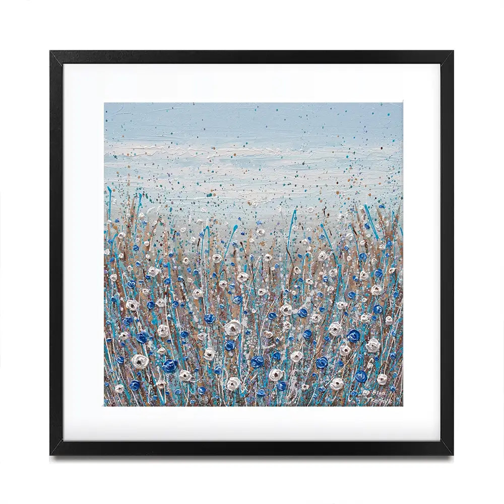 Grey, Blue And White Flowers Square Framed Art Print Grey, Blue And White Flowers Square Framed Art Print wall art product Olga Tkachyk