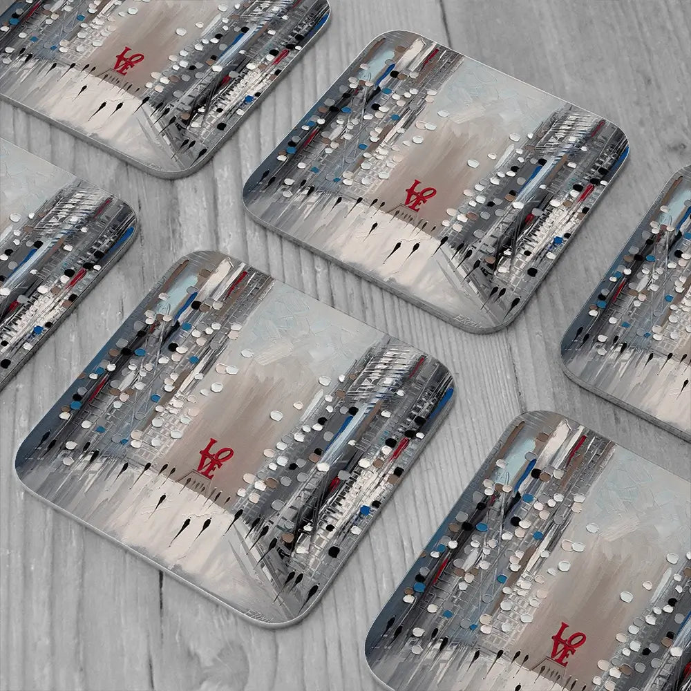 Grey City Love Coaster Set Grey City Love Coaster Set wall art product Ekaterina Ermilkina