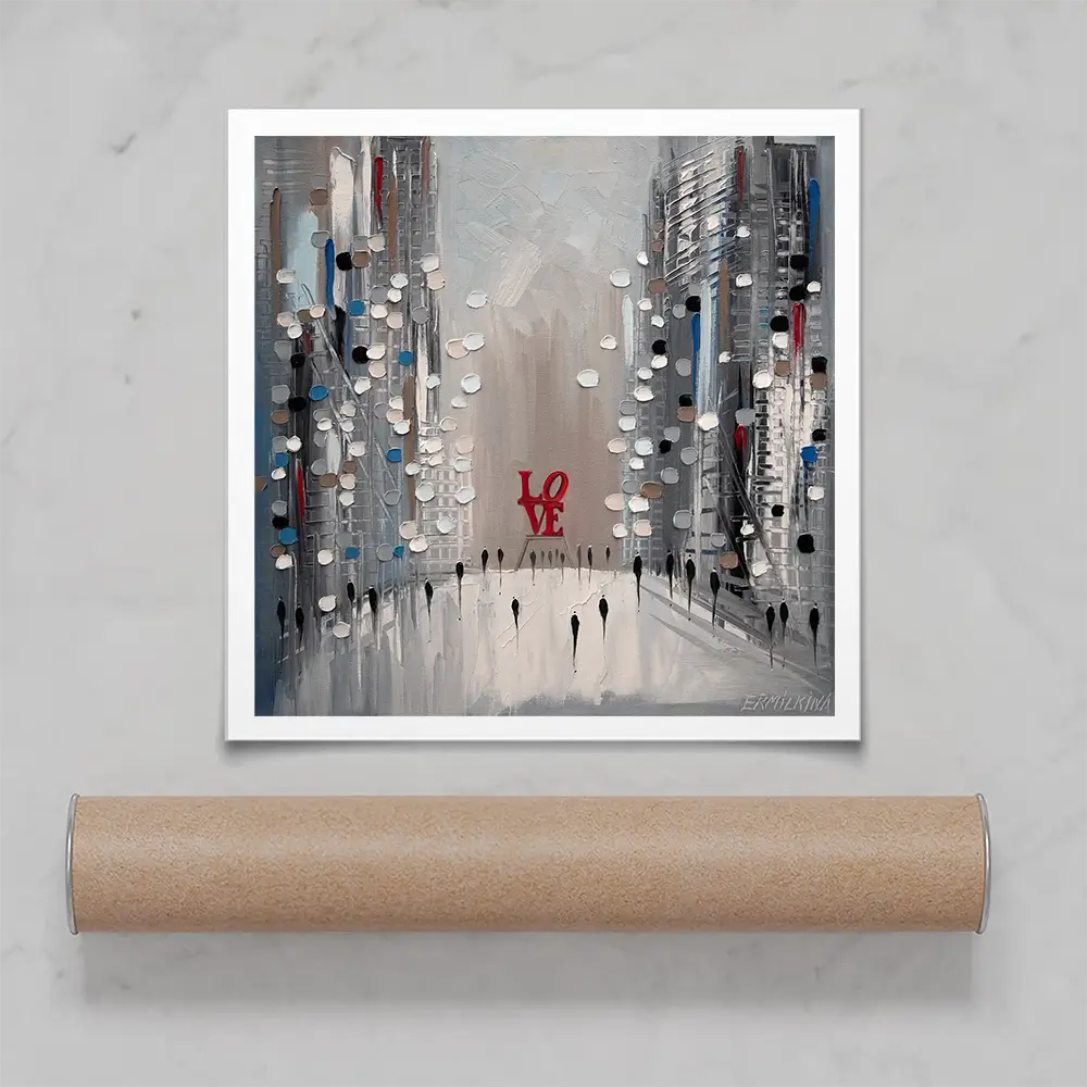 Grey City Love Square Art Print Grey City Love Square Art Print wall art product Ekaterina Ermilkina