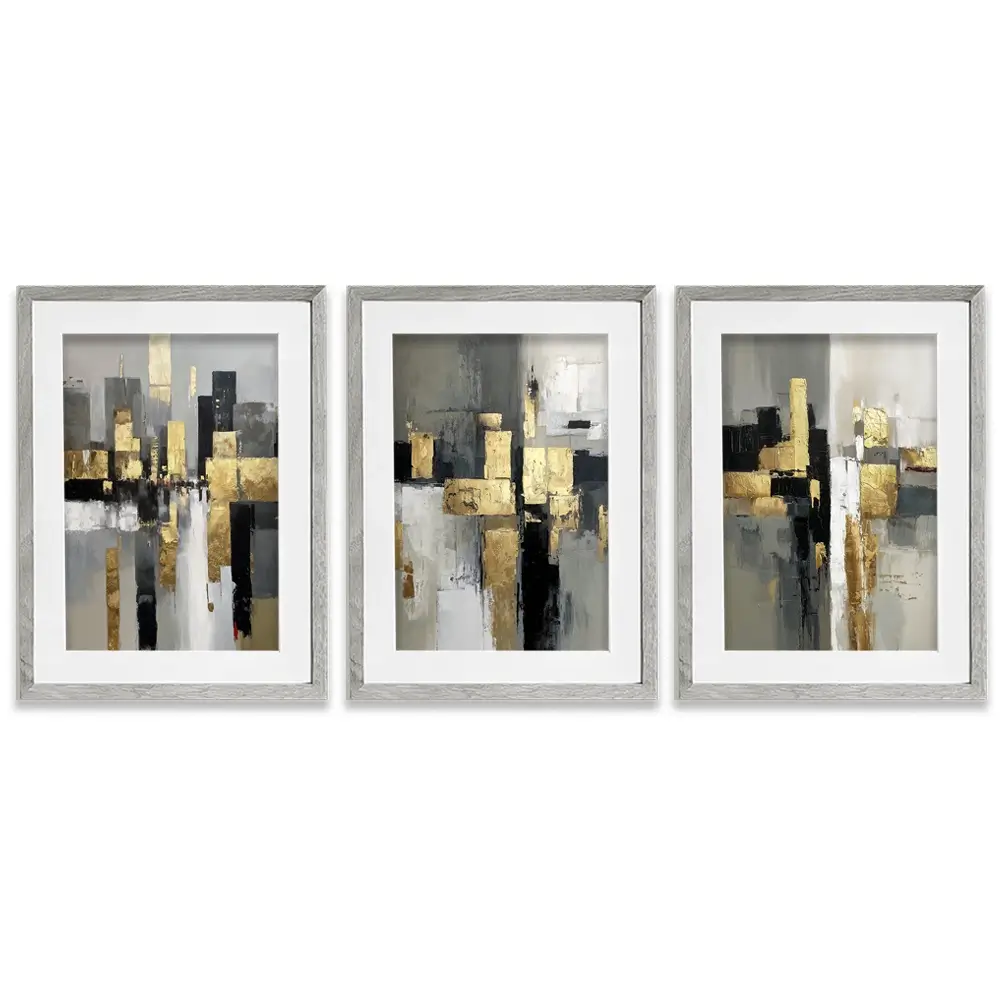 Grey Golden Geometric Framed Art Print Trio Grey Golden Geometric Framed Art Print Trio wall art product IAmHomeStudio