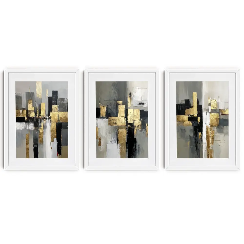 Grey Golden Geometric Framed Art Print Trio Grey Golden Geometric Framed Art Print Trio wall art product IAmHomeStudio