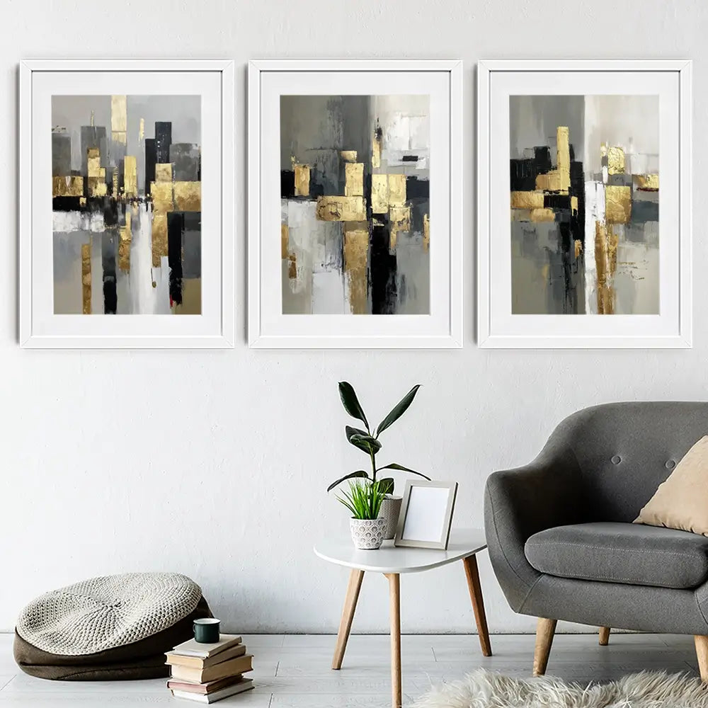 Grey Golden Geometric Framed Art Print Trio Grey Golden Geometric Framed Art Print Trio wall art product IAmHomeStudio
