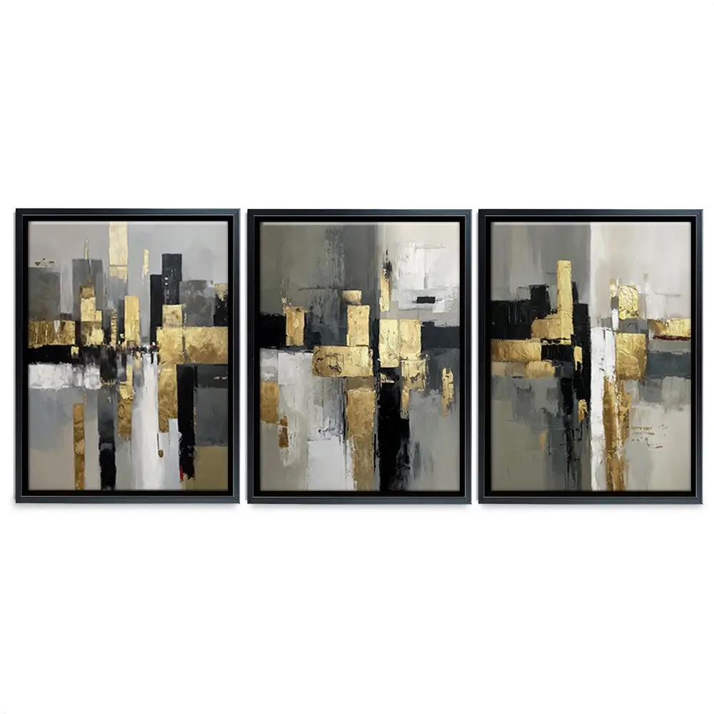 Grey Golden Geometric Trio Canvas Print Grey Golden Geometric Trio Canvas Print wall art product IAmHomeStudio