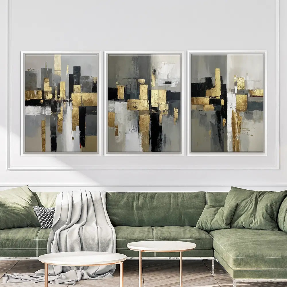 Grey Golden Geometric Trio Canvas Print Grey Golden Geometric Trio Canvas Print wall art product IAmHomeStudio