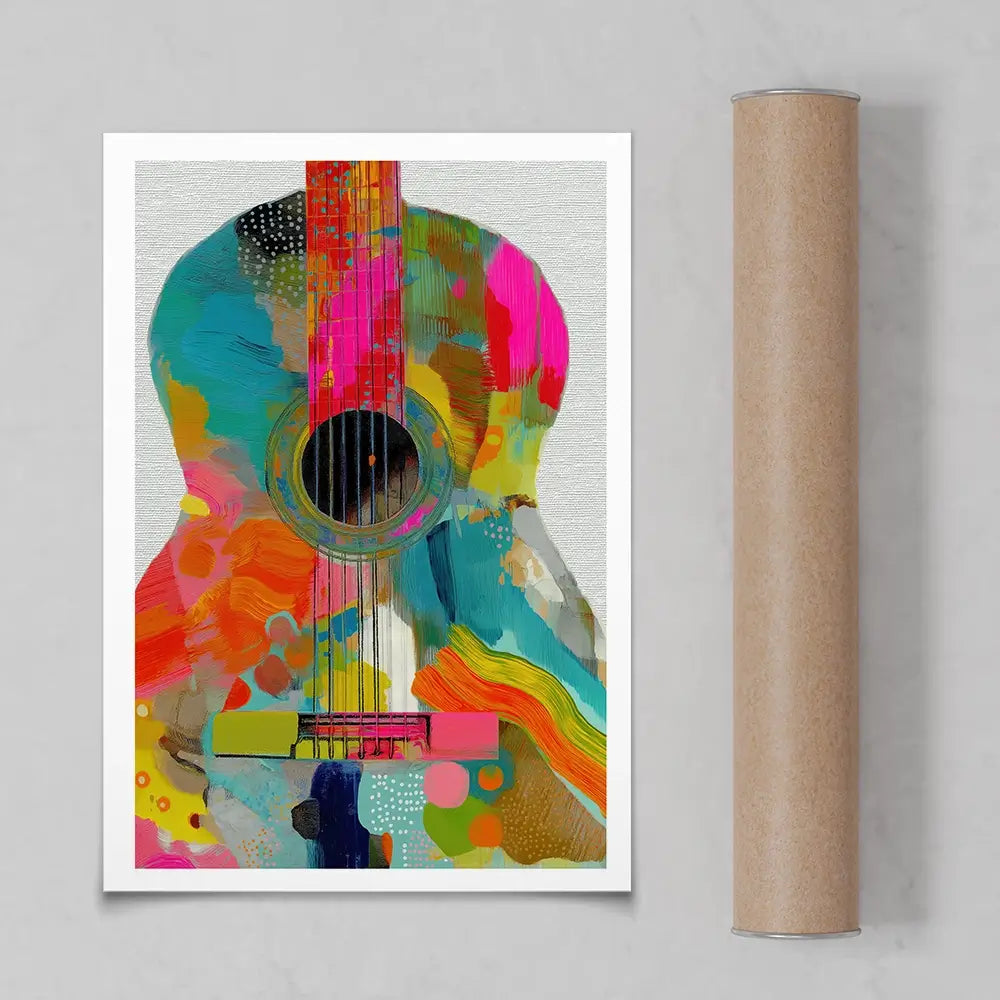 Guitar Painted In Every Colour Art Print Guitar Painted In Every Colour Art Print wall art product Chromatic Storm Studio