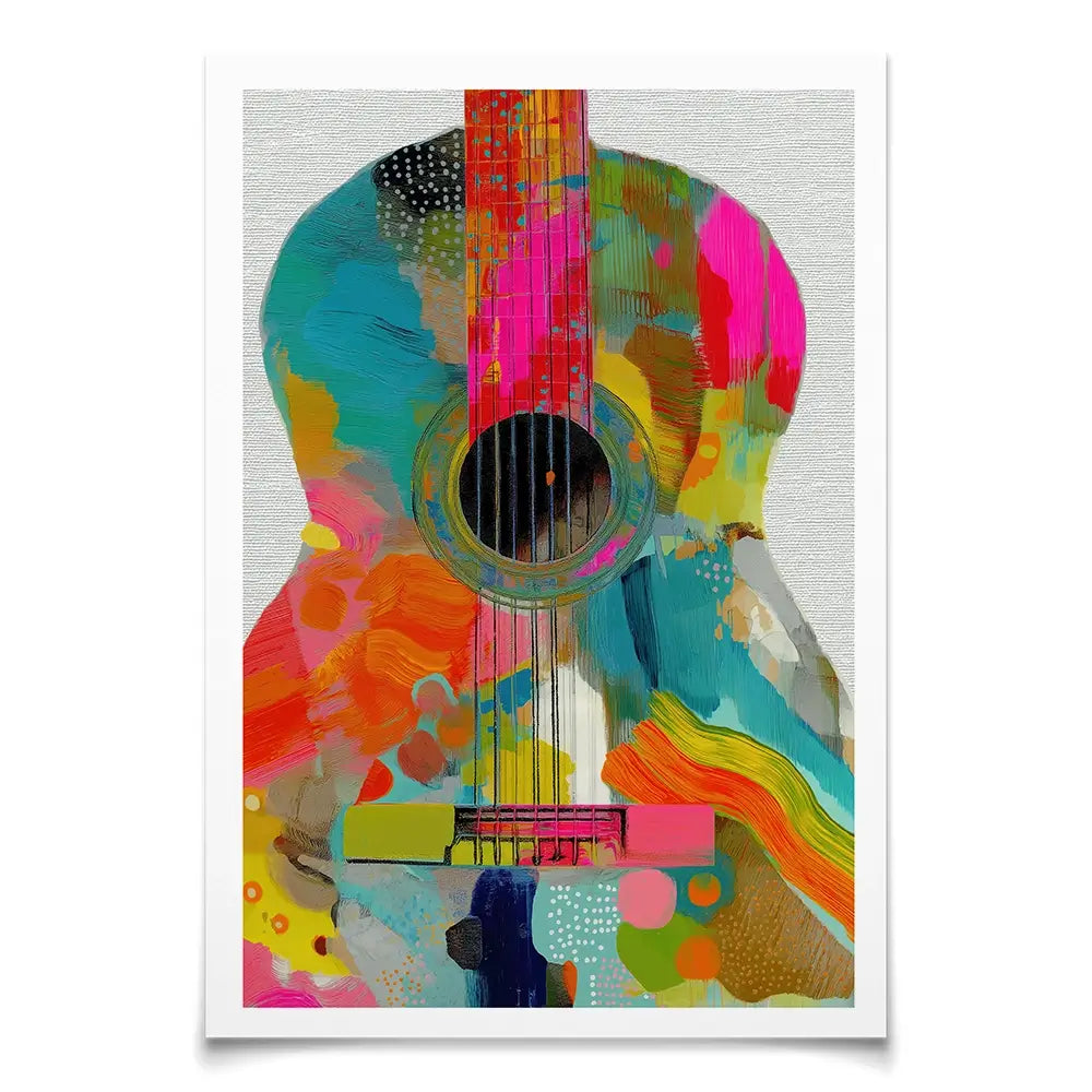 Guitar Painted In Every Colour Art Print Guitar Painted In Every Colour Art Print wall art product Chromatic Storm Studio