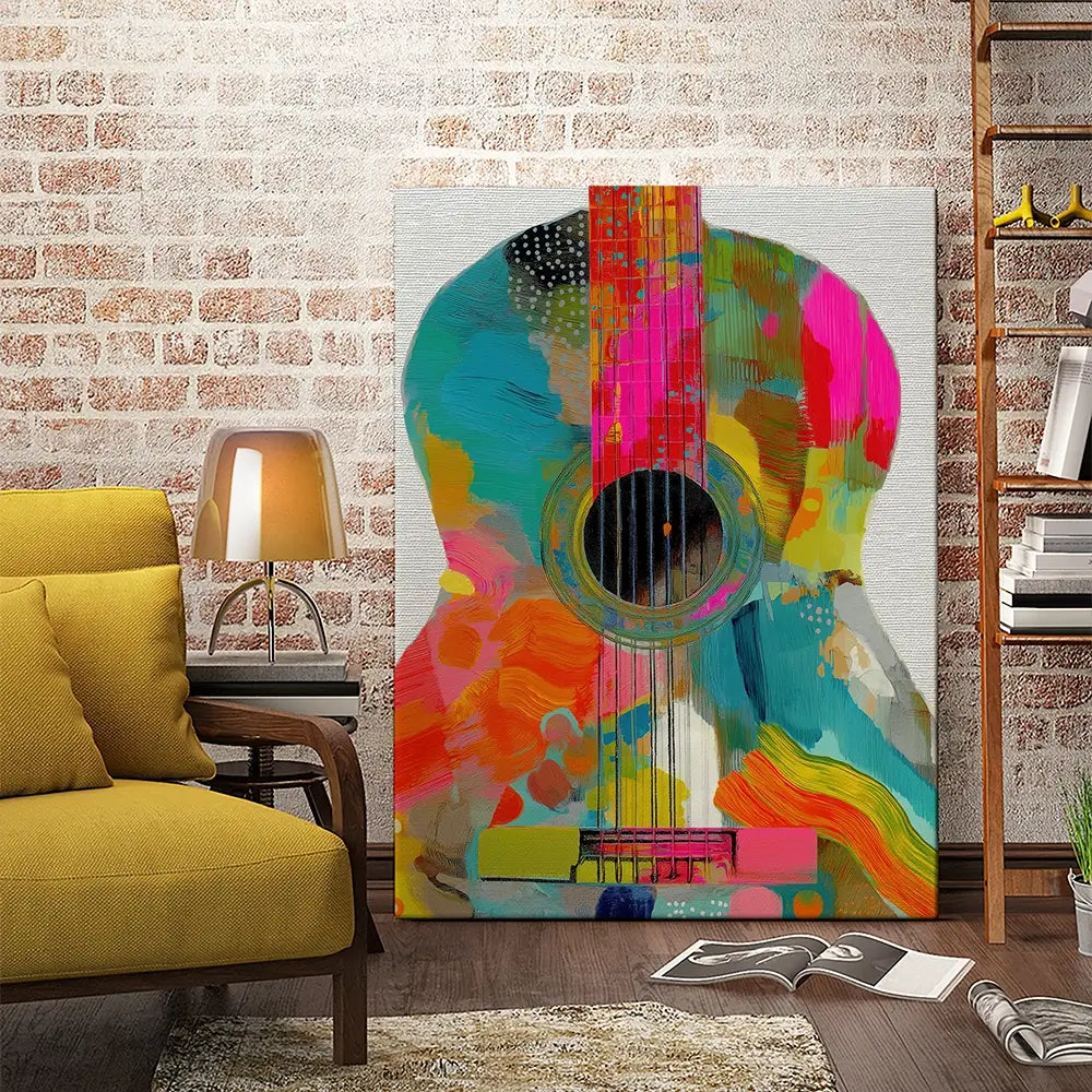 Guitar Painted In Every Colour Canvas Print Guitar Painted In Every Colour Canvas Print wall art product Chromatic Storm Studio
