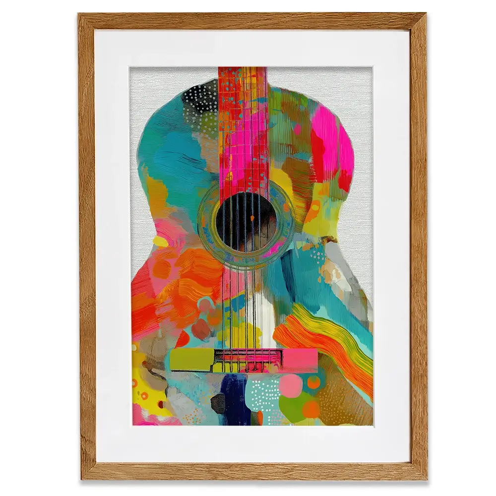 Guitar Painted In Every Colour Framed Art Print Guitar Painted In Every Colour Framed Art Print wall art product Chromatic Storm Studio