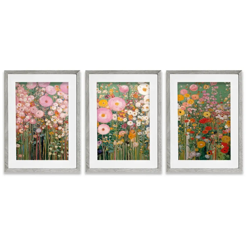 Gustav Klimt Style Wildflower Meadow Framed Art Print Trio Gustav Klimt Style Wildflower Meadow Framed Art Print Trio wall art product IAmHomeStudio