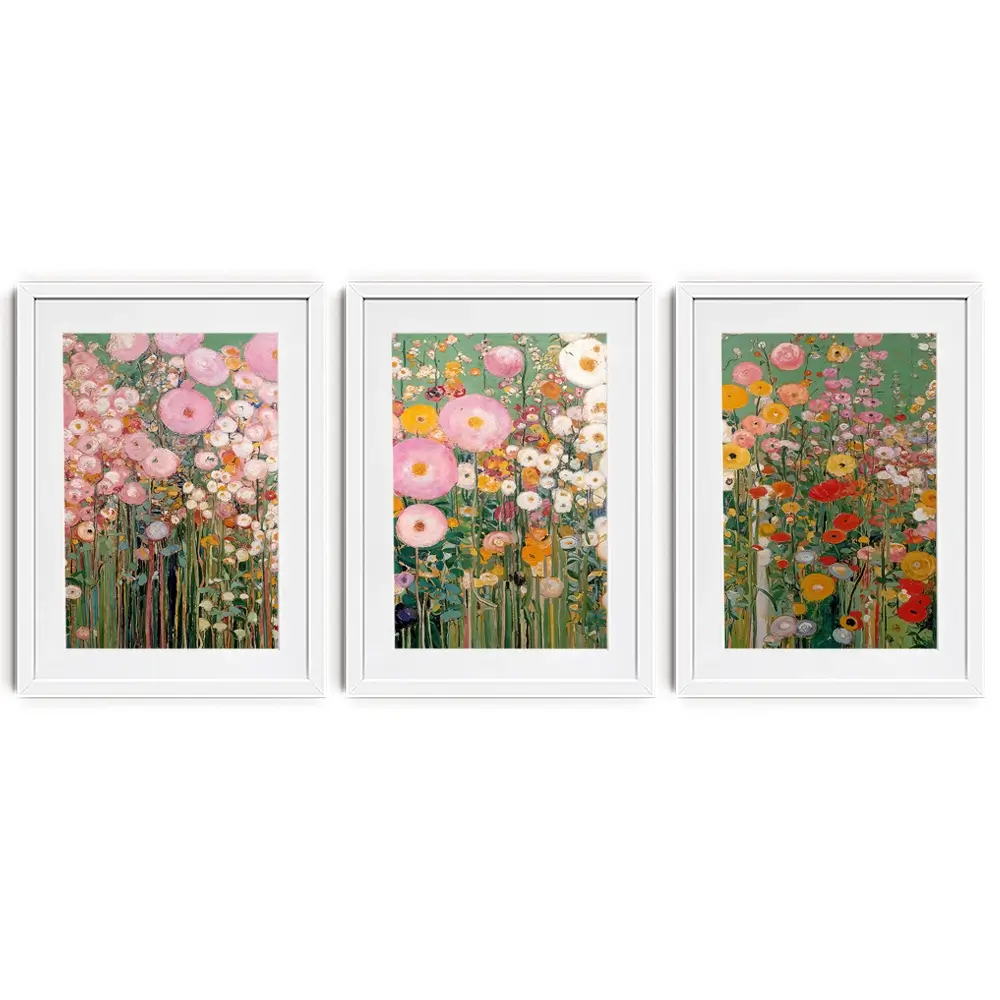 Gustav Klimt Style Wildflower Meadow Framed Art Print Trio Gustav Klimt Style Wildflower Meadow Framed Art Print Trio wall art product IAmHomeStudio