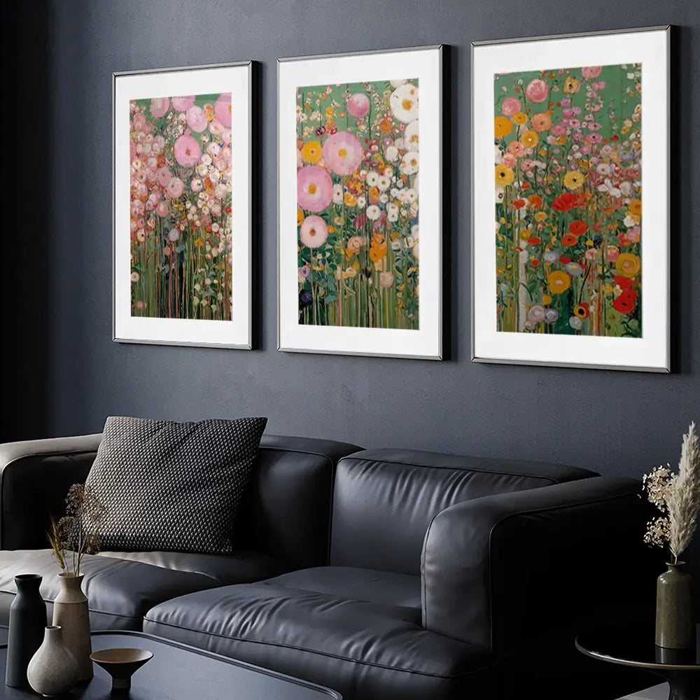 Gustav Klimt Style Wildflower Meadow Framed Art Print Trio Gustav Klimt Style Wildflower Meadow Framed Art Print Trio wall art product IAmHomeStudio