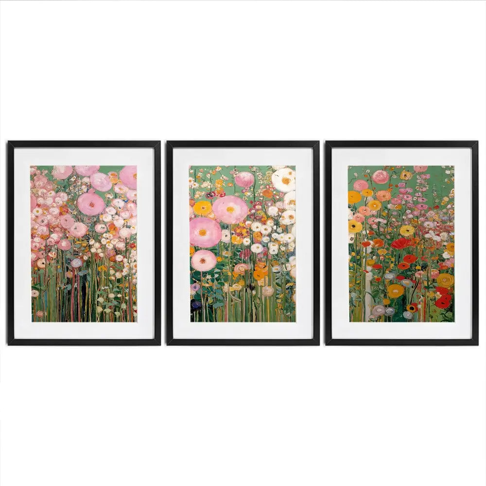 Gustav Klimt Style Wildflower Meadow Framed Art Print Trio Gustav Klimt Style Wildflower Meadow Framed Art Print Trio wall art product IAmHomeStudio