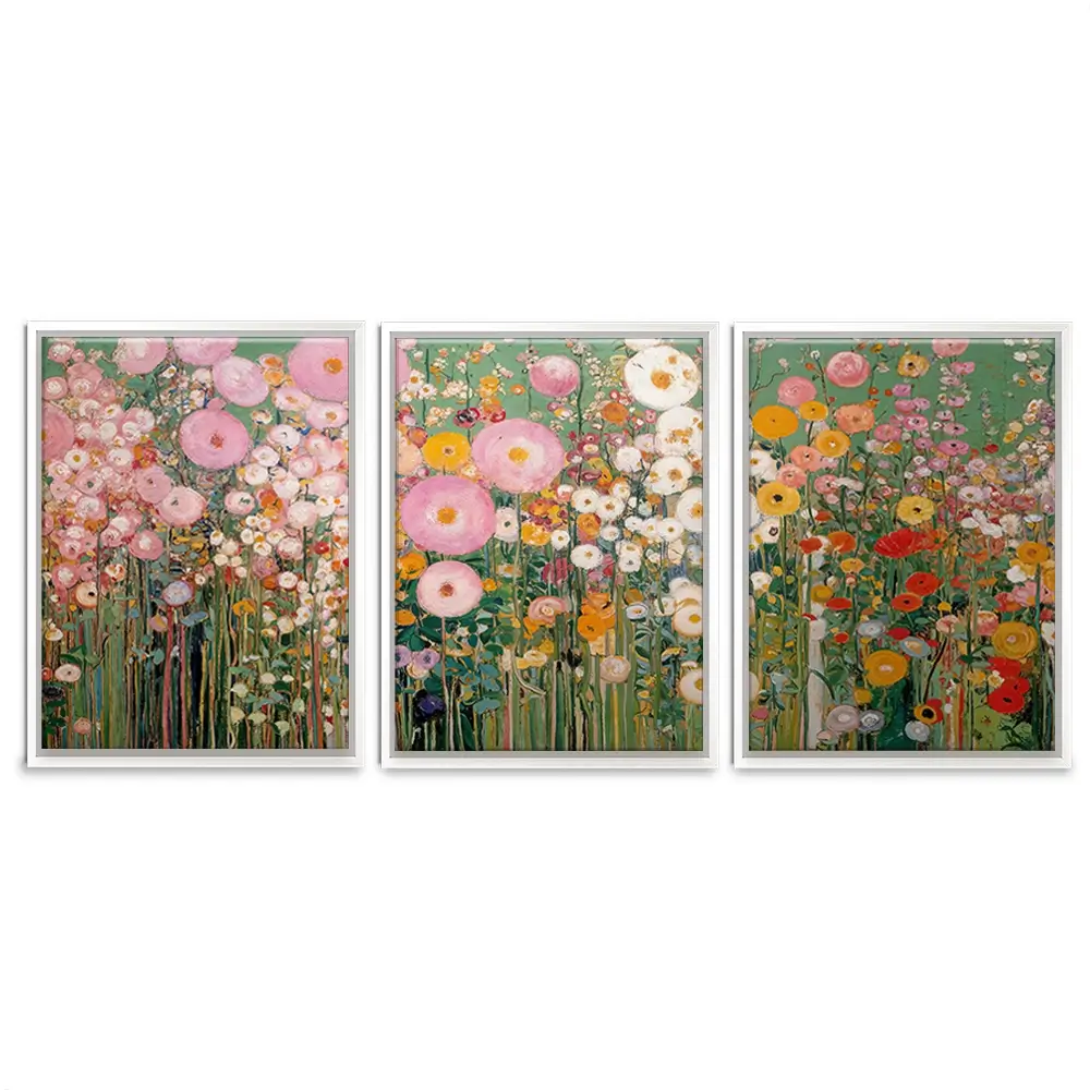 Gustav Klimt Style Wildflower Meadow Trio Canvas Print Gustav Klimt Style Wildflower Meadow Trio Canvas Print wall art product IAmHomeStudio