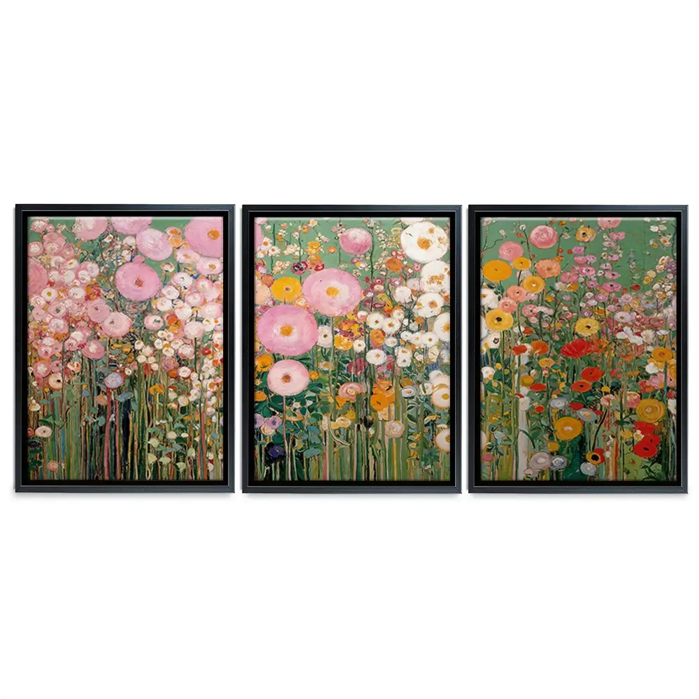 Gustav Klimt Style Wildflower Meadow Trio Canvas Print Gustav Klimt Style Wildflower Meadow Trio Canvas Print wall art product IAmHomeStudio