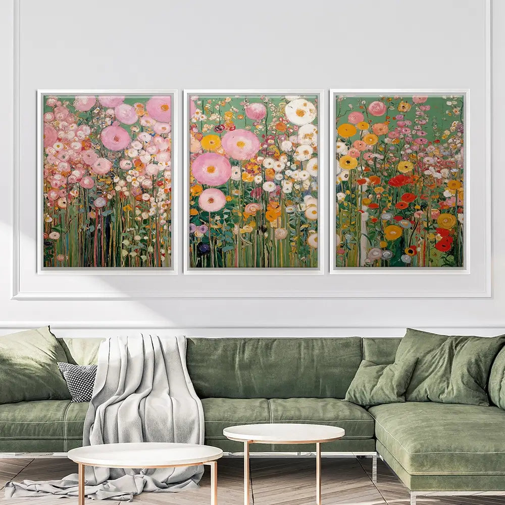 Gustav Klimt Style Wildflower Meadow Trio Canvas Print Gustav Klimt Style Wildflower Meadow Trio Canvas Print wall art product IAmHomeStudio
