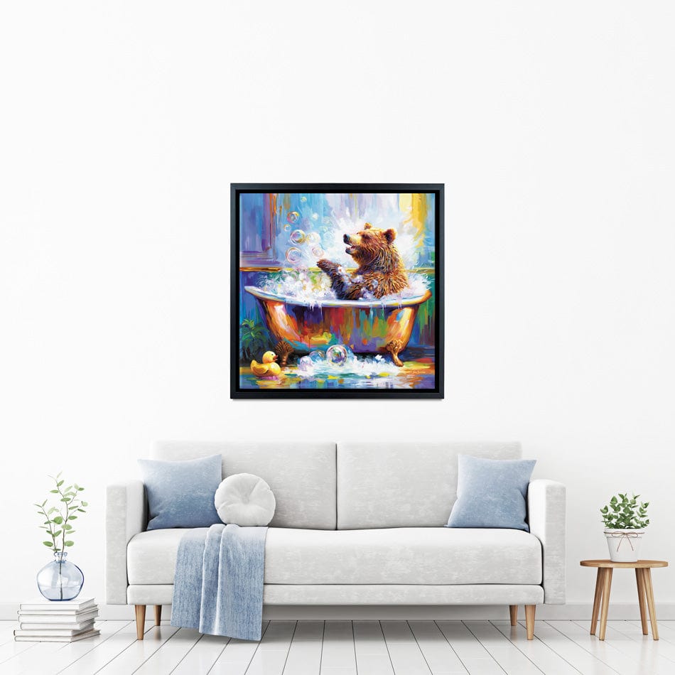 Happy Bear In Bathtub Canvas Print wall art product Leon Devenice