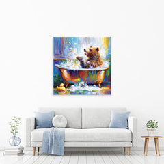 Happy Bear In Bathtub Canvas Print wall art product Leon Devenice