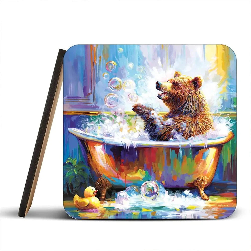 Happy Bear In Bathtub Coaster Set Rainbow Soul Tree Coaster Set | Rainbow Soul Tree Art Coasters wall art product Leon Devenice